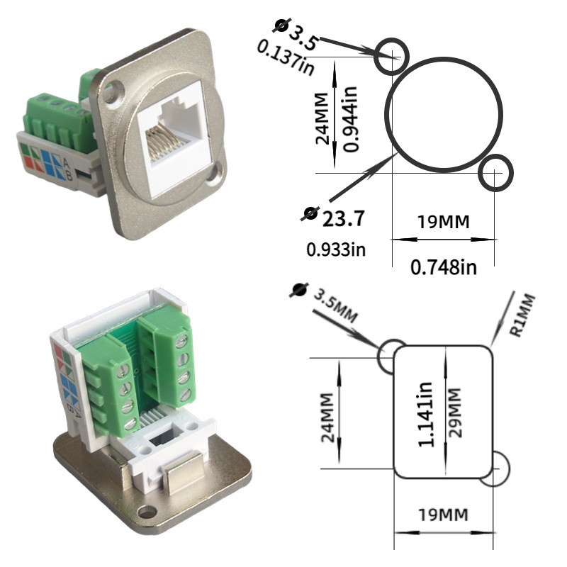 RJ45 D Type CAT5E UTP Keystone Jack Toolless Female Jack Panel Mount Telecommunications