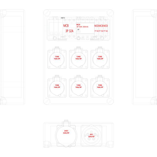 Syntax JJ17 Wall Mounted Distribution Box 32AMP Three Phase With Handle Electrical Maintenance Box 280*380*130mm
