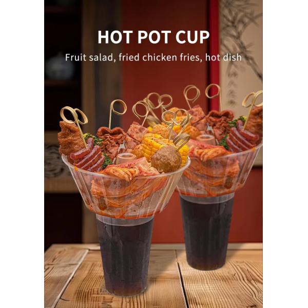 2 in 1 Black Plastic Cup with Holder Snack and Drink in One Cup Hotpot Bubble Cup With Bowl on Top