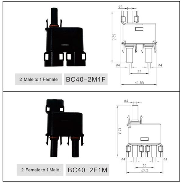 Waterproof IP68 MC4 Branch Connector , Solar Panel Branch Connector DC 1000V