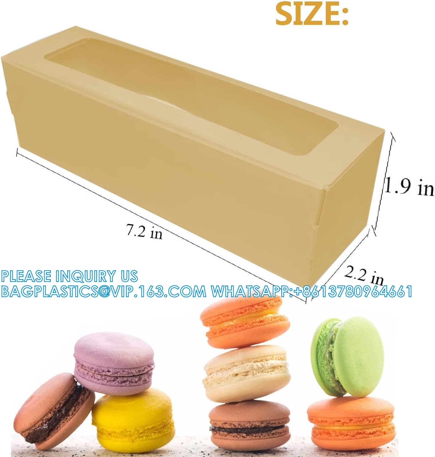 Bakery Boxes Brown With Clear Display Window Macaron Containers For 6 Macaron Gift Box With 1 Pcs 72ft Golden Ribbon