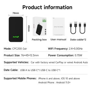 Wholesale Wired To Wireless Smart Android Auto And Apple Carplay Dongle 2Air AI BOX Wireless USB Wifi BT Adapter from china suppliers