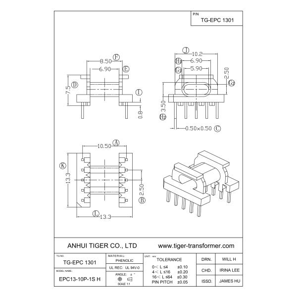 EPC Series EPC13 Bobbin , Customized Ferrite Core Bakelite Bobbin RoHS Approved