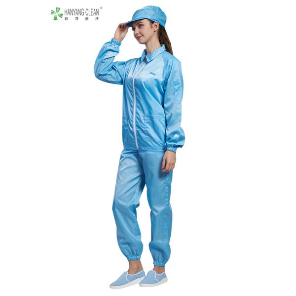 ESD anti static Protective Coverall Suit with condutive fiber blue color washable jacket and pants