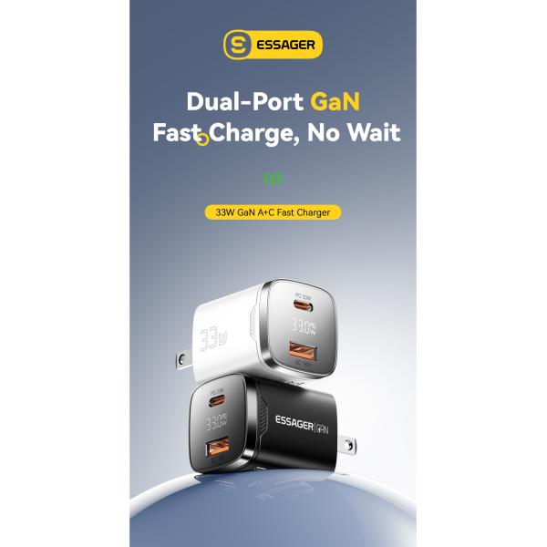ESSAGER ES-CD45 Series 2 Ports 33W USB-A Fast Charger USB C Wall Charger Private Mold