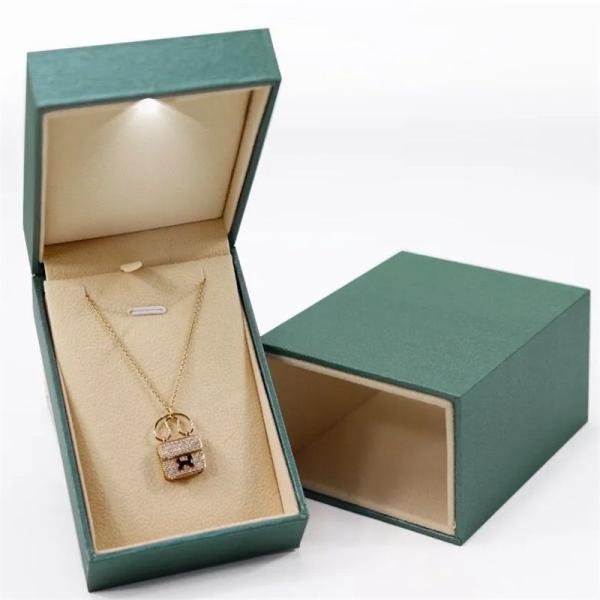 China Wholesale 100% Recyclable Paper Packaging Drawer Box, PU Leather Jewelry Clamshell Box with LED Light for Ring/Earring/Bracelet, Free Samples Available
