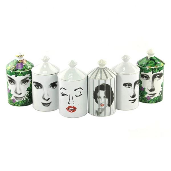 Customized Printing Decal Ceramic Candle Jar , Multi Color Porcelain Candle