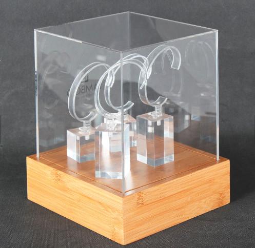 Quality Custom Logo Engraved Bamboo Display Unit Acrylic Watch Display Case Durable for sale