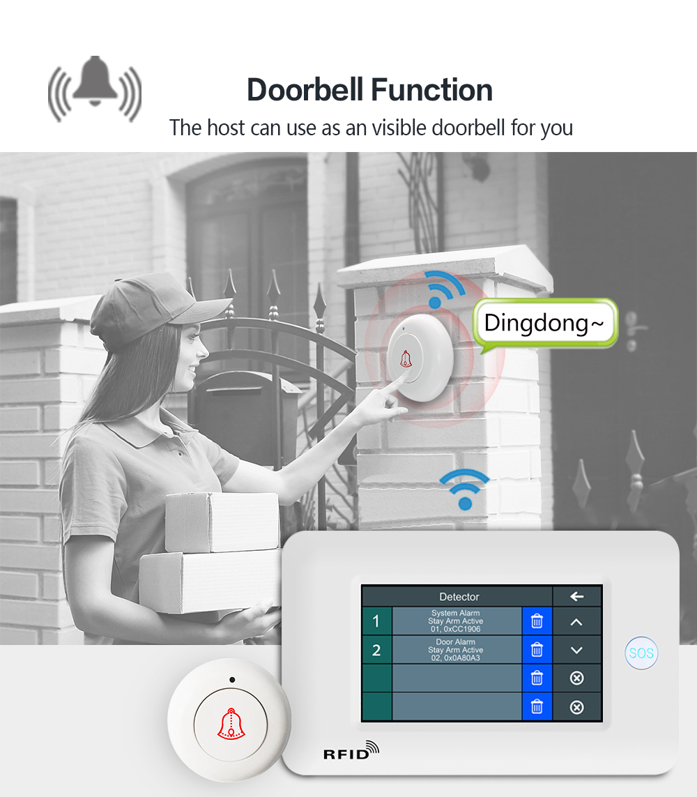 433Mhz WIFI GSM Alarm System 1900mHA Smart Alarm Sensor Touch Screen