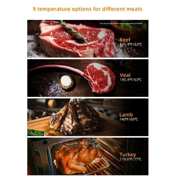 Upgraded New APP-Enable Smart Meat Thermometer Wireless Food Cooking Digital Meat Thermometer for Steak Chicken Turkey