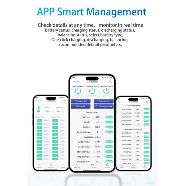 Enerkey Smart BMS 16S-24S 200A with 1A-8A Active Balancing CAN RS485 for Lifepo4/Li-ion/LTO/SIB RV Energy Storage