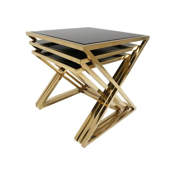 Modern Style 3 pieces Stainless Steel Frame tempered glass top Corner table End table Bed side table