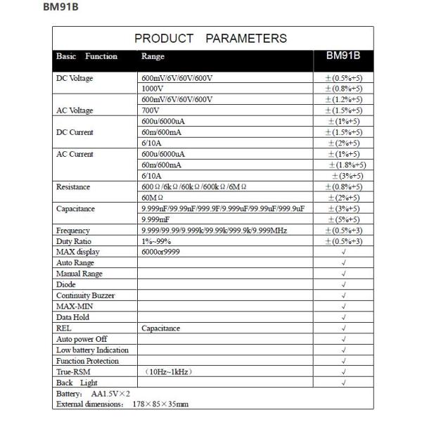 9999 Counts Portable Digital Multimeter