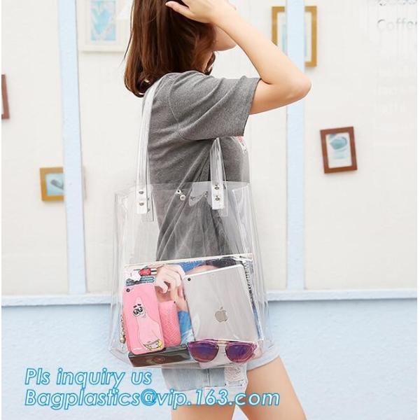 PVC Clear Glitter Chain Shoulder Bag, PVC Shoulder Plastic Beach Bag, clear pvc gift handbags, shoulder beach pvc bags