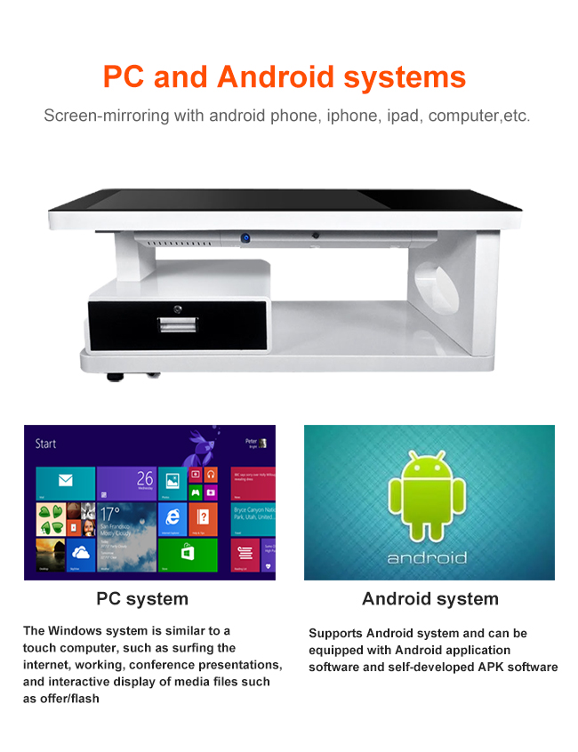 55'' Drawer Style Touch Screen Windows System Waterproof  Activity Table With Capacitive Touch