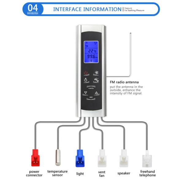 Black Color Steam Bath Equipment 12V LCD Display Shower Cabin Control Panel
