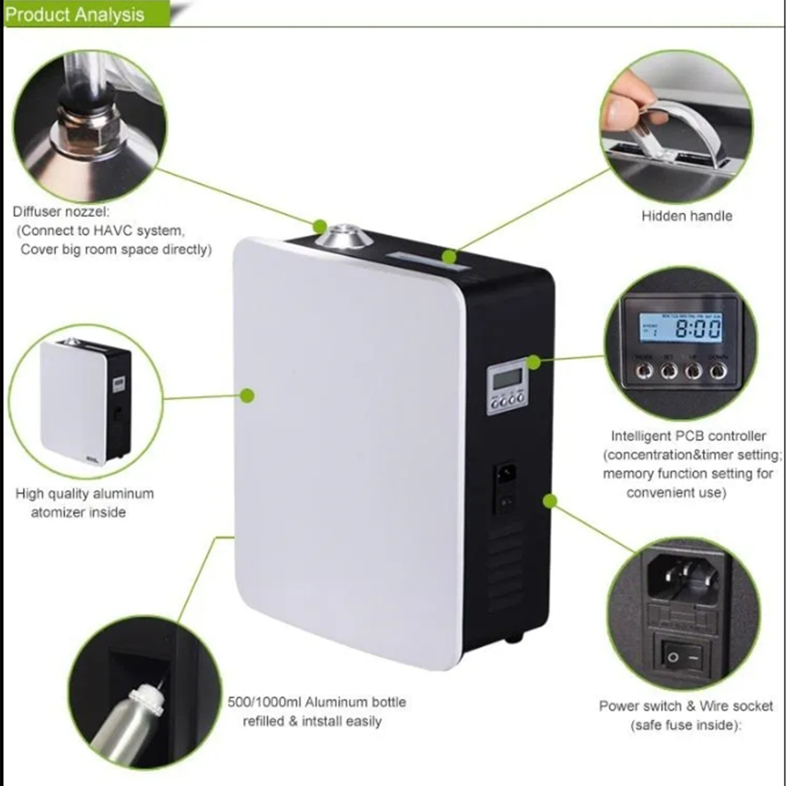500ml Aroma Diffuser 5000m3 Electric Fragrance Diffusing Devices With High Mist Output Powered By Electricity