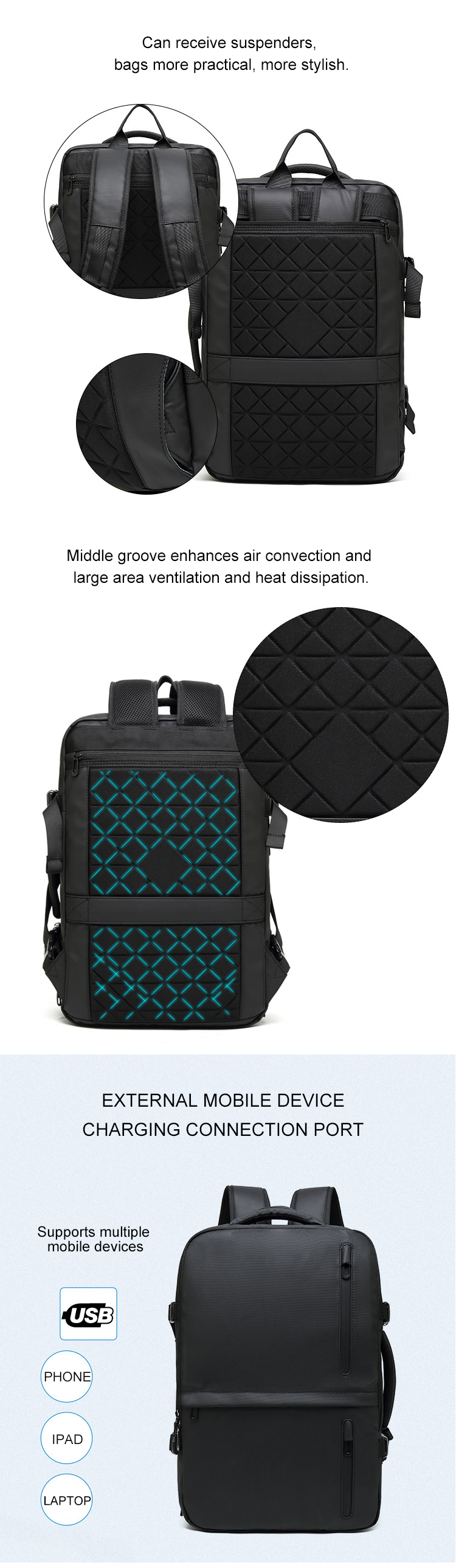 Computer Interlayer Extendable Multi Functional Backpack 35L