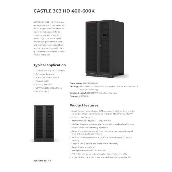 On-line Santak Castle 3C3 HD UPS 300KVA 400KVA 500KVA 600KVA 400V for Data Center Needs