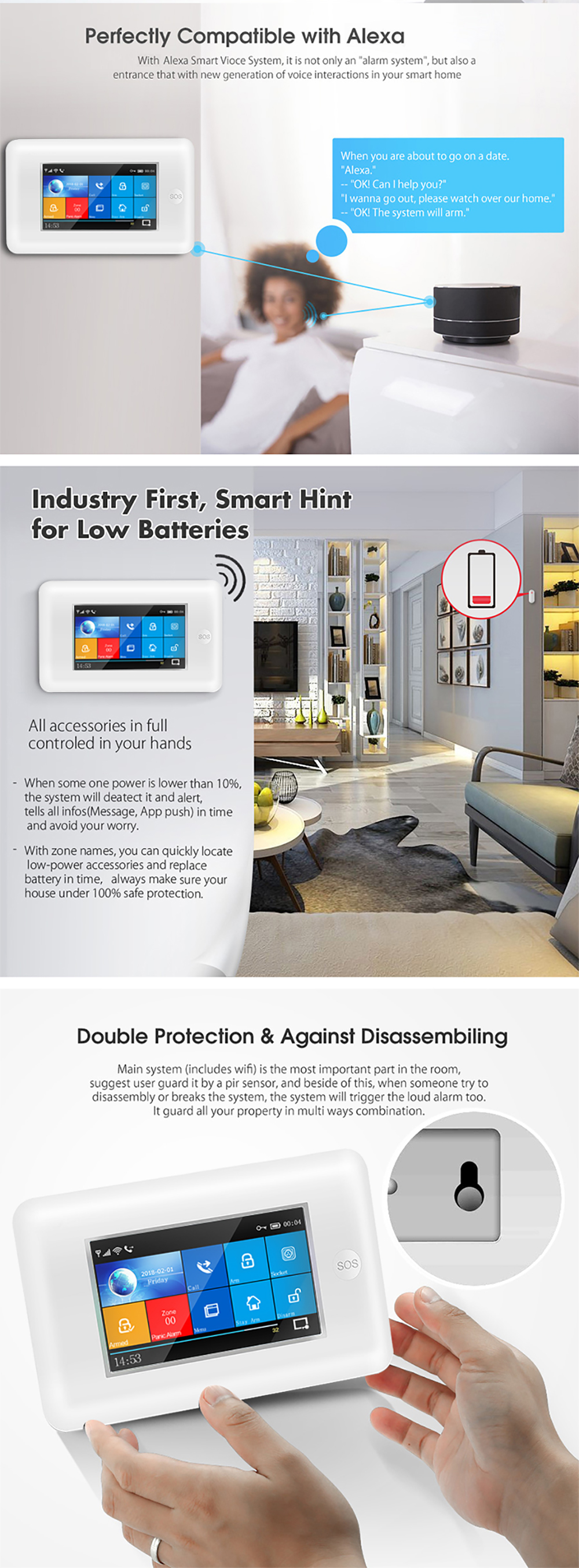 4.3 TFT Touch Tuya Pir Sensor 433Mhz Wifi Door And Window Sensor