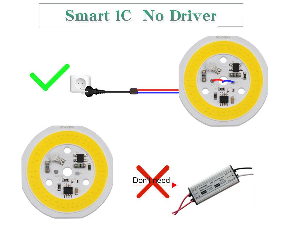 Smart IC COB LED Chip Module Driverless 1400K For E27 A60 A70 LED Bulb