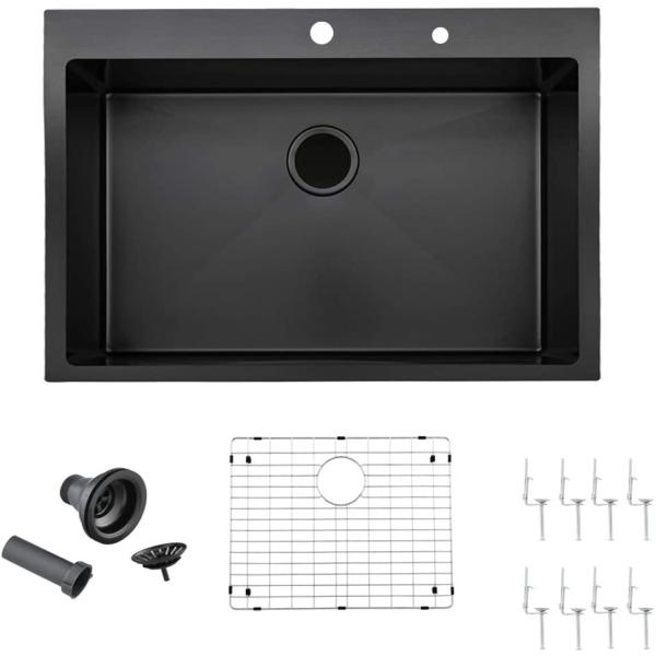 33"X 22" 18 Gauge Topmount Drop In Single Bowl Basin Black SUS304 Kitchen Sink