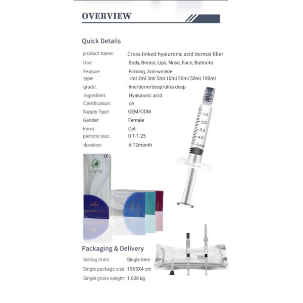 Hyaluronic Acid Lip Butt Breast Peni 1ml 2ml 10ml 20ml 50ml Dermal Filler