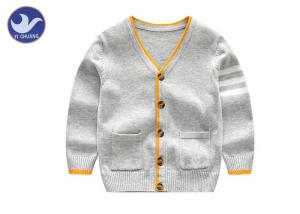 China Stripes Knitted Baby Boy Gray Cardigan Sweater , Boys Button Cardigan With Pockets on sale