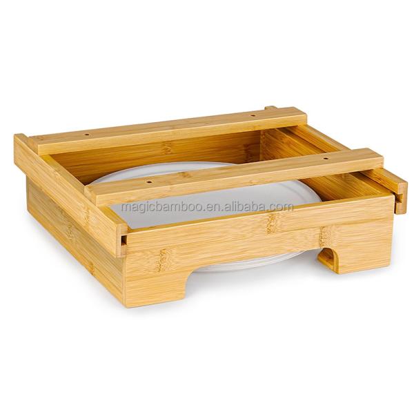Adjustable Bamboo Kitchen Shelf Organiser Single Tier Under Cabinet Paper Plate Dispenser