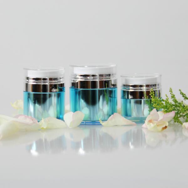 15g 30g Blue Plastic Cosmetic Jars , Clear Outer Cap Airless Cosmetic Containers