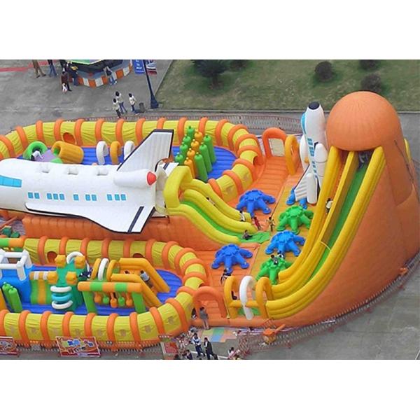 Orange Space Shuttle Inflatable Obstacle Course Sports Games 30m Long Interactive
