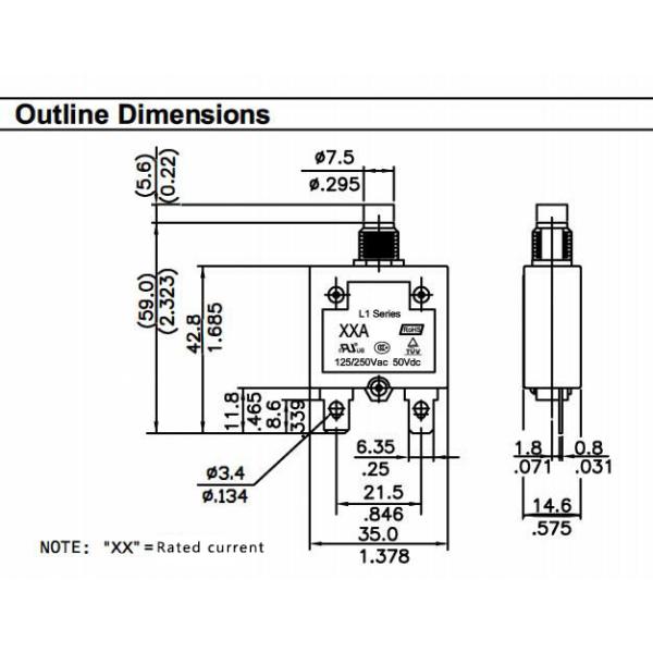 L1 Series Electronic Current Limiter Push Manual Reset Overload Protector Single Pole 50V DC Circuit Breaker