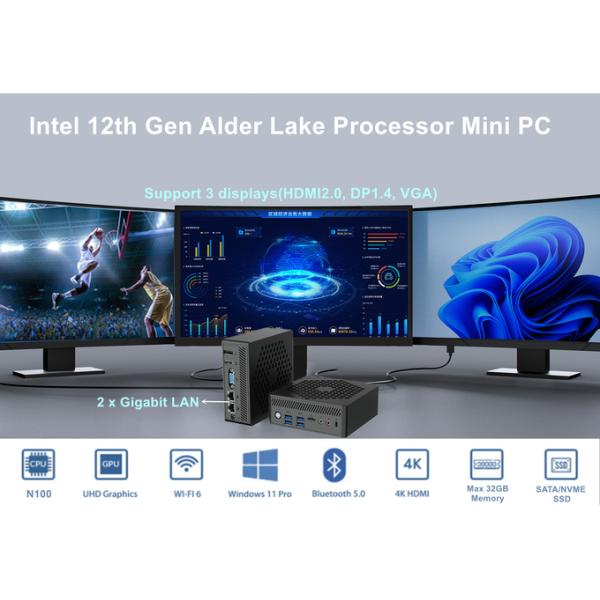 Intel Alder Lake N100 Mini PC Fanless Computer 16GB Ram 512GB SSD