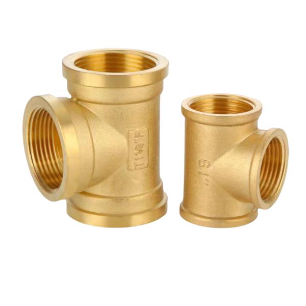 Water Pipe Copper Equal Tee Brass Threaded Fittings for Customized Support PN25 Gold Color Water Supply Needs Solution