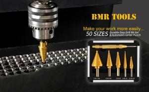 Wholesale 5PCS HSS Titanium Step Drill Bit Set with Automatic Center Punch and Multiple Hole 50 Inch Sizes from china suppliers