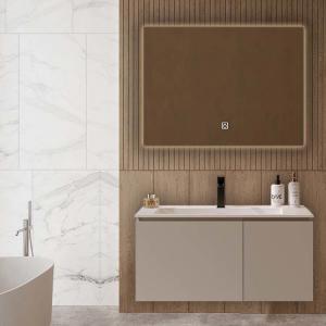 China 80cm Wood Bathroom Vanity 70kg Bathroom Mirror Cabinets With Led Lights on sale