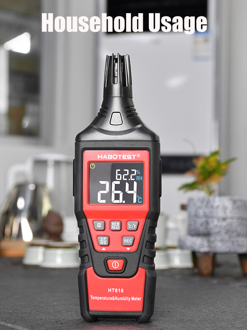CE Digital Temp And Humidity Meter , 60 Celsius Temperature And Humidity Tester