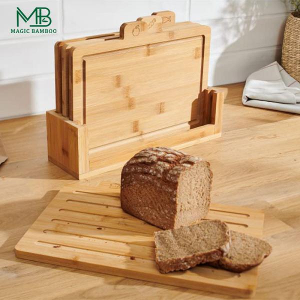 Bamboo cutting board set 4 coded with stand
