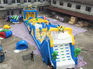 Wholesale Cheerful blue and yellow giant Inflatable Obstacle Course Rental with basketball shooting from china suppliers