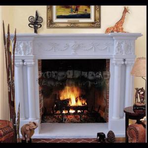 China Electric marble fireplace mantel surrounds with stone figure carvings,China marble fireplace supplier on sale