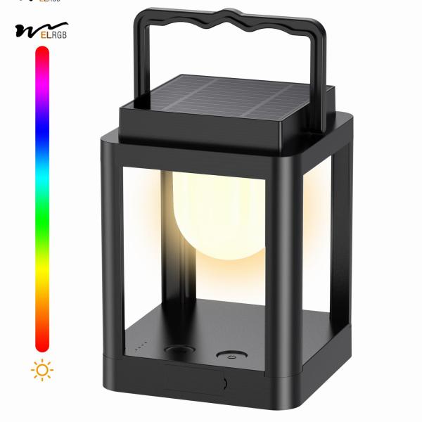 Solar Table Lamp 10 RGB Color Changing Lights Portable Rechargeable Solar Lantern Waterproof 2-