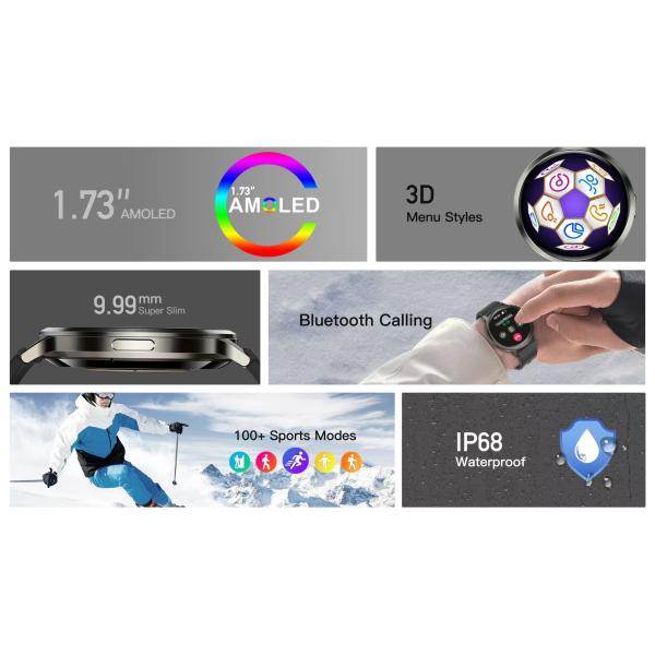 DM90 Men Smart Watch 1.73 Inch Ultra Thin Smartwatch 400mAh battery