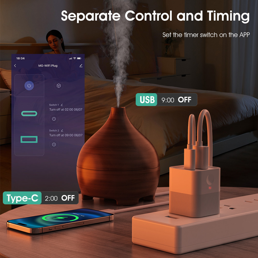 Tuya Smart WIFI Mini Portable Power Adapter Switch 5V Micro USB Type-C Charger Plug Wireless APP Timing Voice Works With Alexa For Light Strips