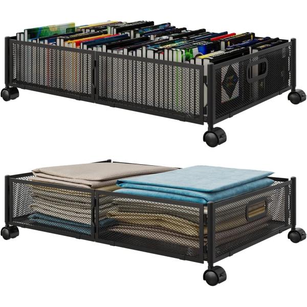 Under Bed Storage With Wheels Under Bed Storage Containers Large Metal Foldable Space-Saving Under Bed Drawer Shoe