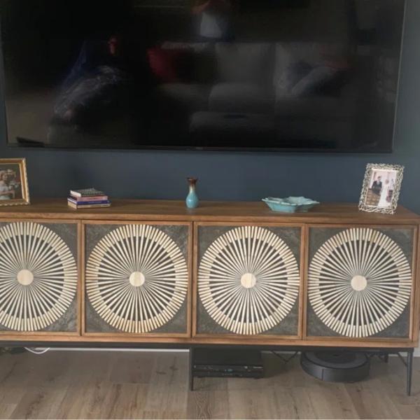 Contemporary Low Wooden Sideboard TV Cabinet Brown 4 Door