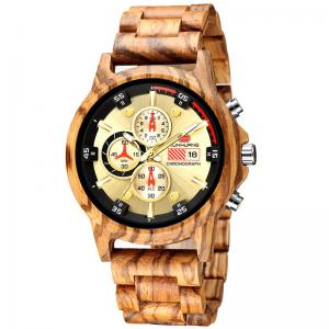 Man Zebra Wooden Quartz Watch Chronograph Stopwatch Calendar 1010-1