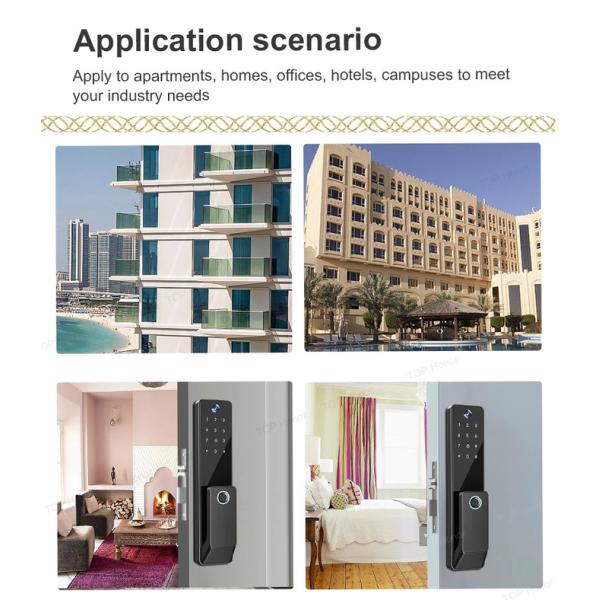 TH-506 Black Aluminium Full Auto Smart Entry Door Locks Biometric Code Card Key Tuya