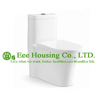Wc Toilet With Dual Flush Ceramic One Piece , Siphon Flushing Elongated Wall Mount Toilet Bowl
