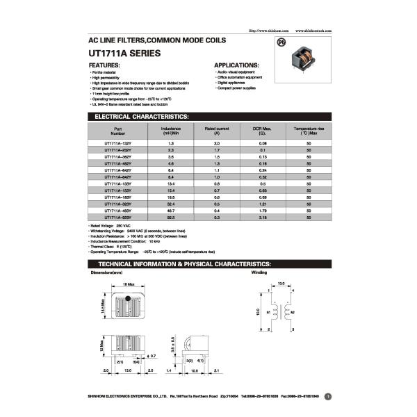 High Impedance Type AC Line Filters, Common Mode Coils
