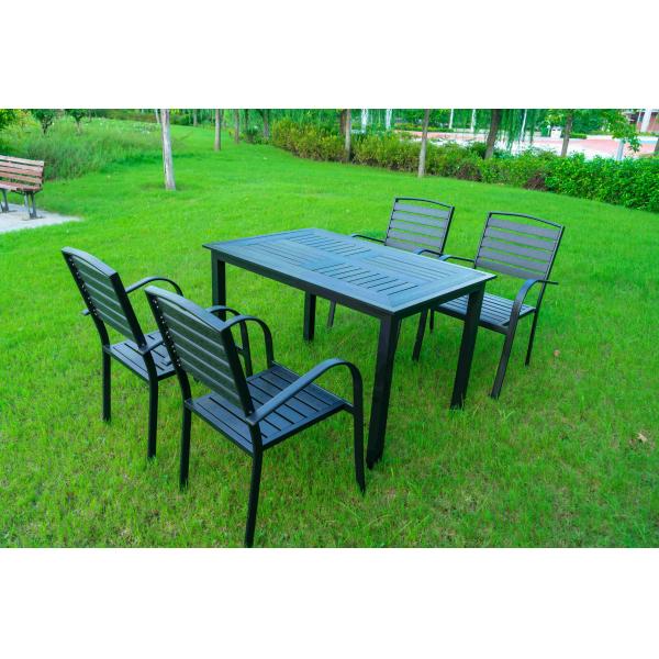 5 Pieces Extendable Modern Black China Manufacturer Wood Metal Chairs Patio Garden Outdoor Furniture